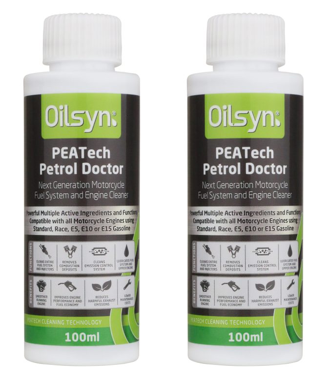 2 x Oilsyn PEATech Petrol Doctor Motorcycle Fuel System & Engine Cleaner - 100ml