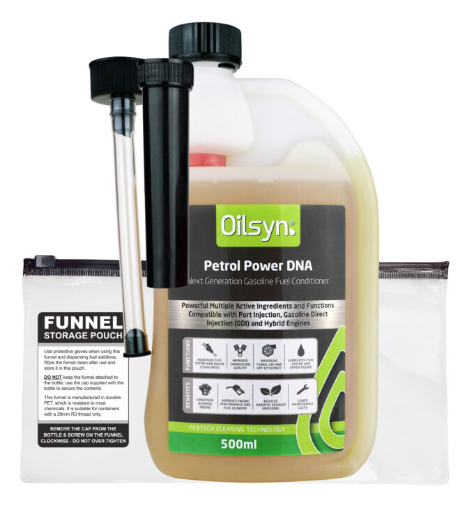 Petrol Power DNA 500ml with both spouts and spout storage pouch